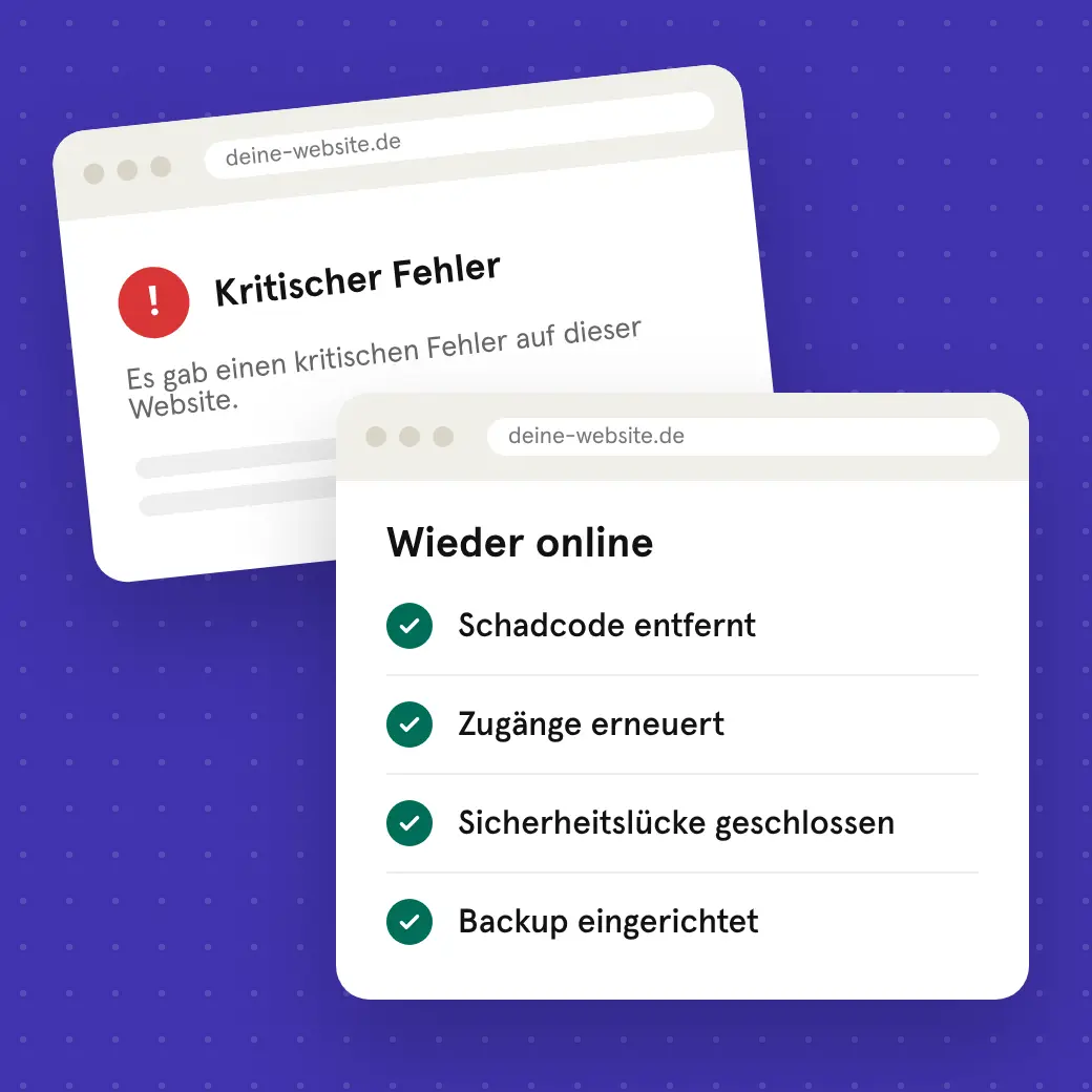 Illustration: Eine Website mit kritischem Fehler wird repariert und ist wieder online